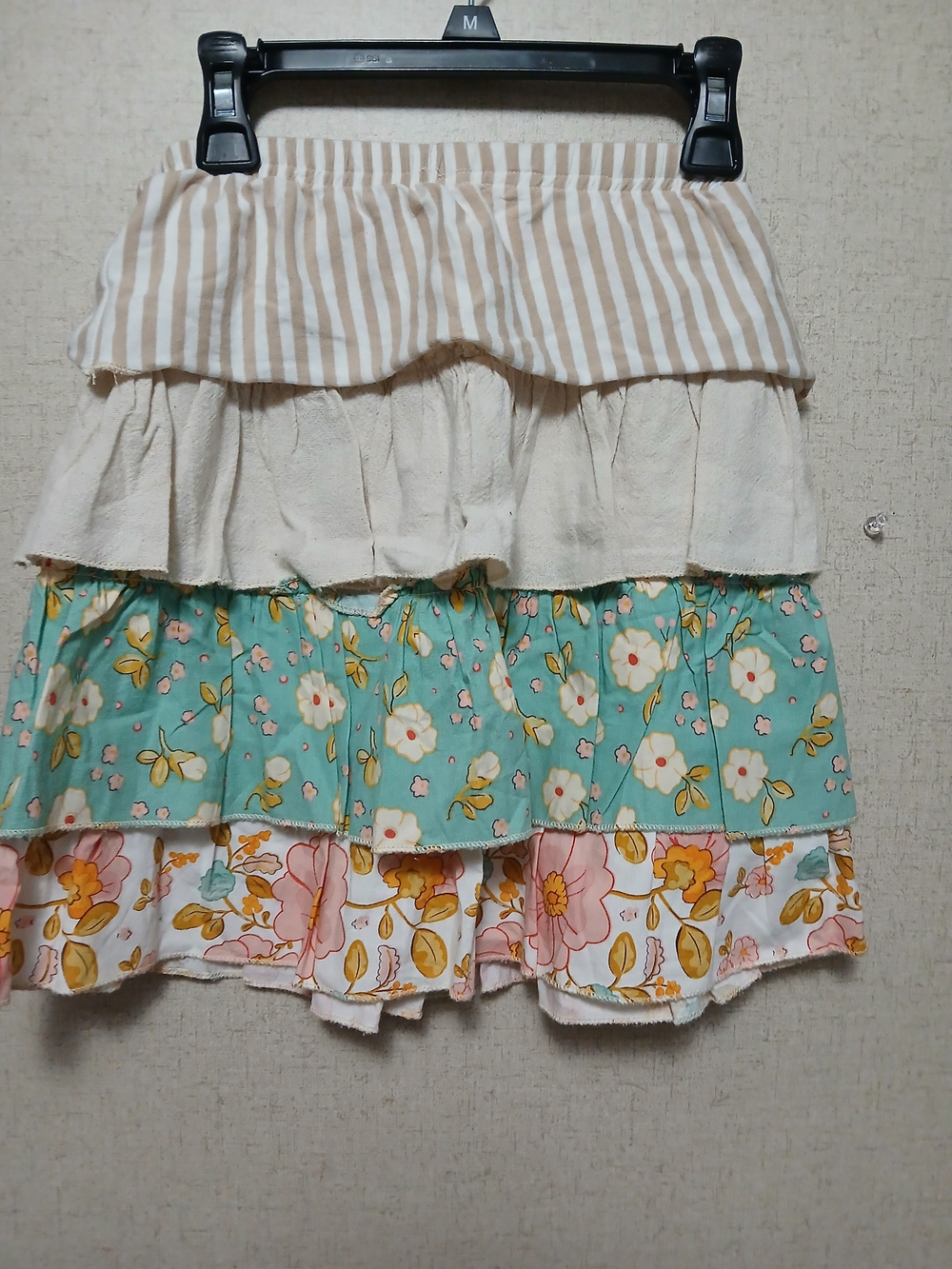 jamie sadock Mint Floral Tiered Skirt with Cream Stripes and Pink Floral Hem